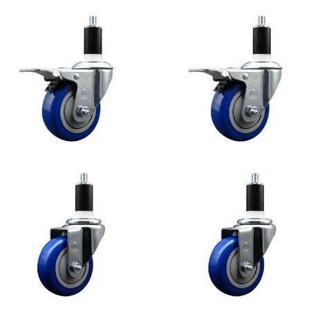 Service Caster 3.5'' SS Blue Poly Swivel 1-3/8'' Expanding Stem Caster Set 2 Total Lock Brakes, 4PK SCC-SSEXTTL20S3514-PPUB-BLU-2-S2-138